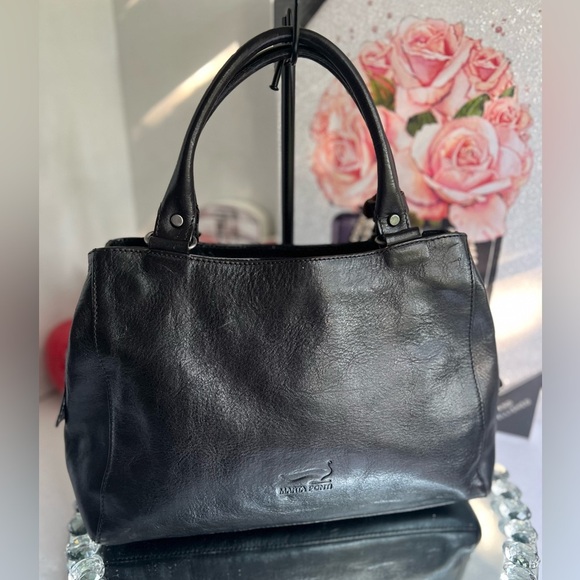 Marta Ponti made Portugal Elegant Black Leather Shoulder Bag - Picture 3 of 14